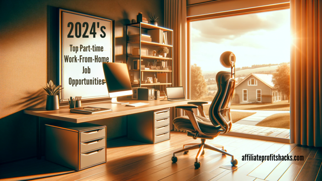 "Modern home office setup with the title '2024's Top Part-Time Work-from-Home Job Opportunities' displayed prominently."