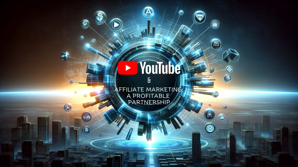 A creative image featuring the title 'YouTube and Affiliate Marketing: Building a Profitable Partnership', symbolizing the fusion of digital content creation and online marketing strategies.