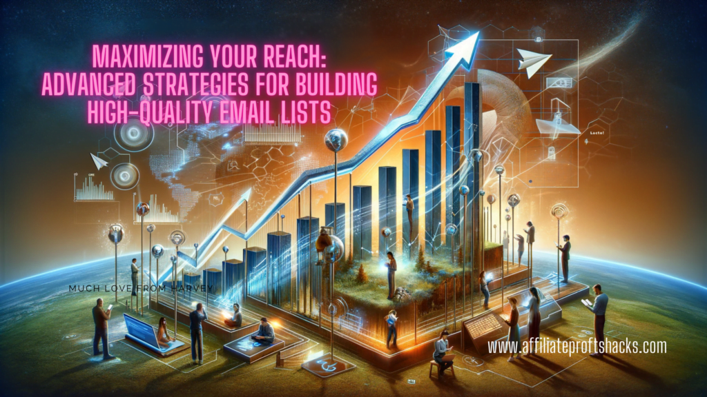 An engaging landscape image featuring the title 'Maximizing Your Reach: Advanced Strategies for Building High-Quality Email Lists' against a background symbolizing digital growth and communication in email marketing.