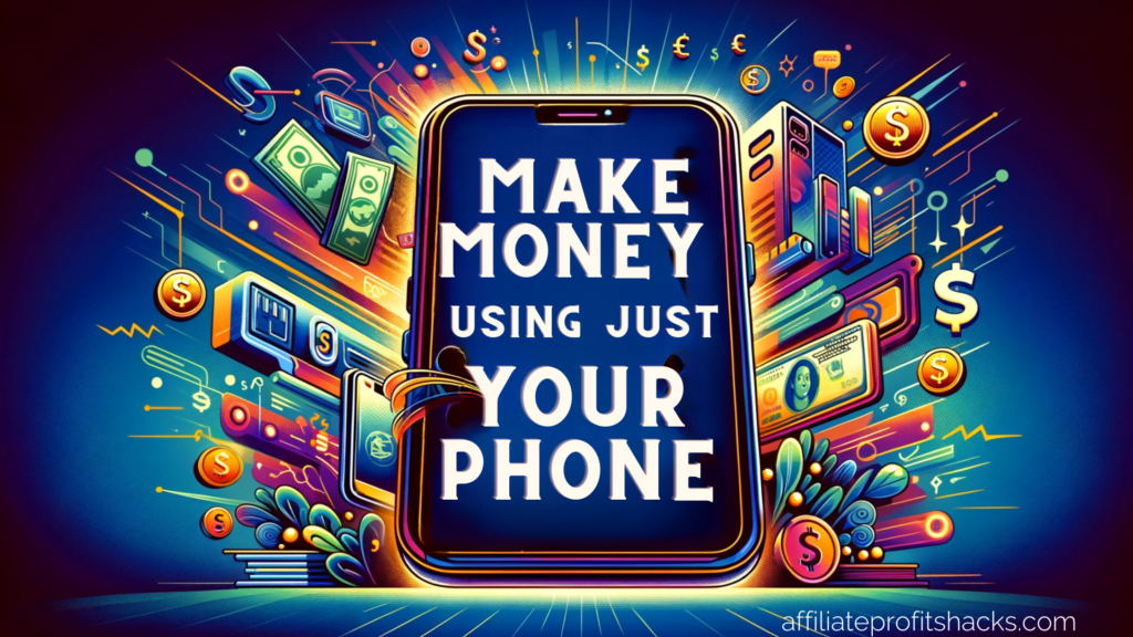 "Vibrant image featuring the title 'Make Money Using Just Your Phone' with symbols of smartphones and currency, symbolizing the potential of earning through mobile devices."