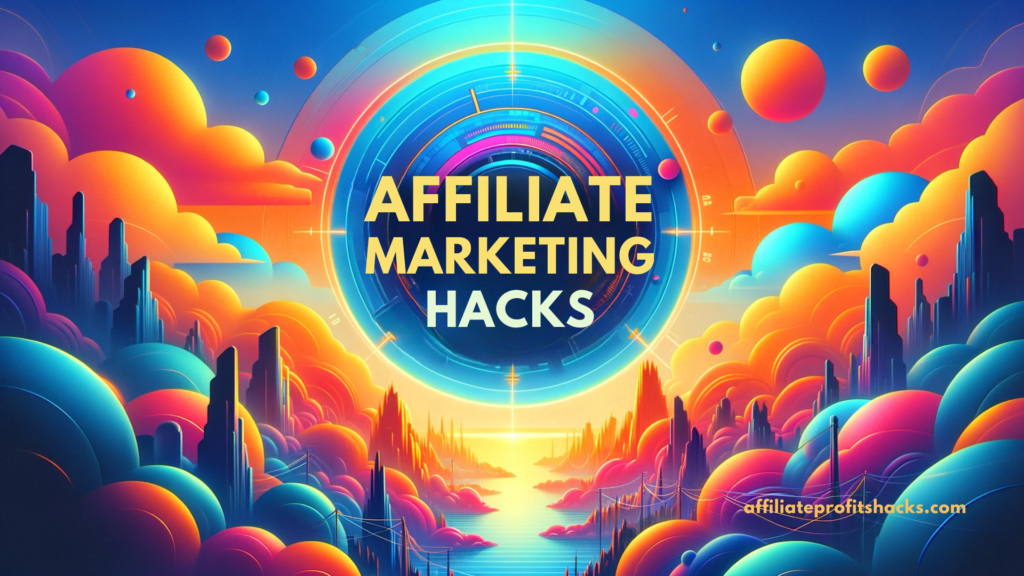 Colorful and contemporary image highlighting 'Affiliate Marketing Hacks' in bold text