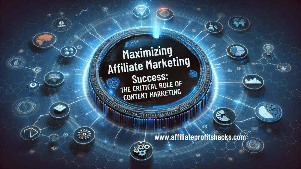 Digital collage featuring the title 'Maximizing Affiliate Marketing Success: The Critical Role of Content Marketing' with elements representing affiliate and content marketing in a vibrant color scheme.