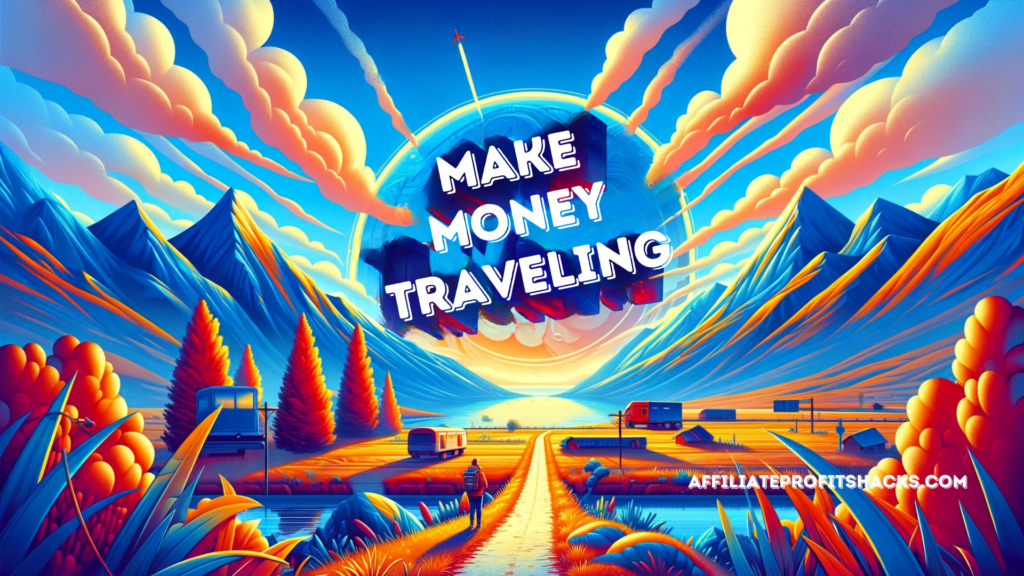 "Scenic landscape with 'Make Money Traveling' text prominently displayed"