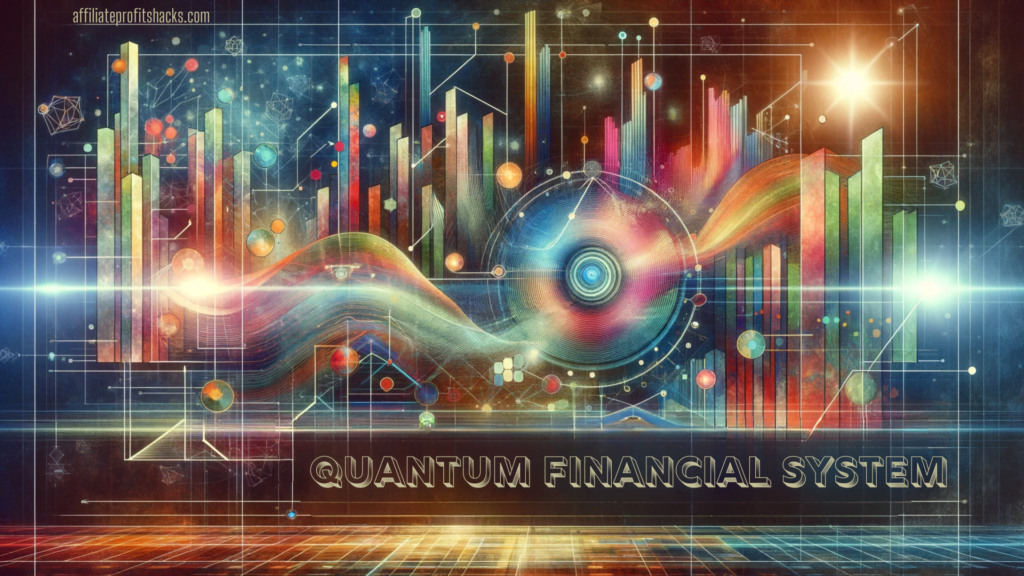 Abstract artistic representation of the Quantum Financial System concept, featuring colorful patterns and the prominent text 'Quantum Financial System'.