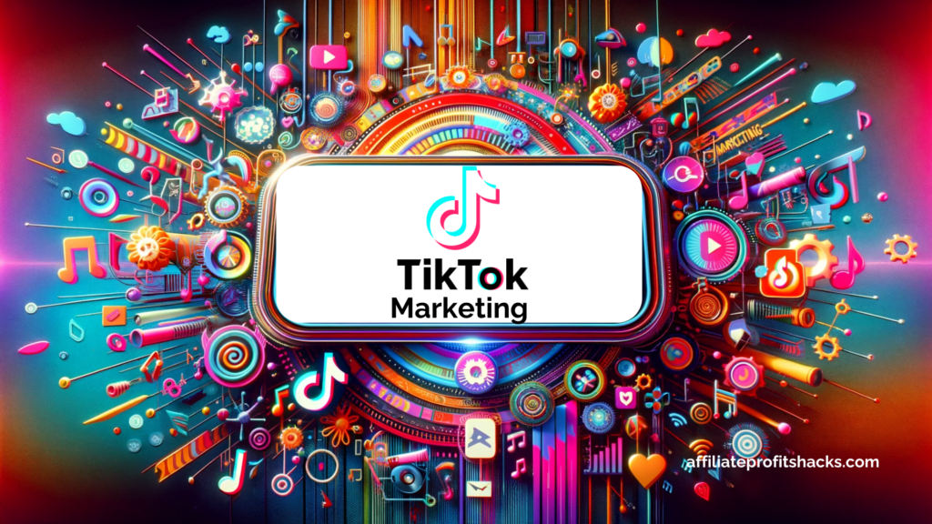 Colorful graphic with 'TikTok Marketing' text, representing innovative strategies for creating viral TikTok content.