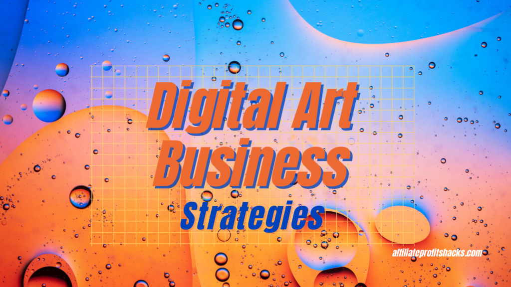 Abstract composition of colors and shapes with the text 'Digital Art Business' prominently displayed, symbolizing the creativity and innovation in the digital art industry.