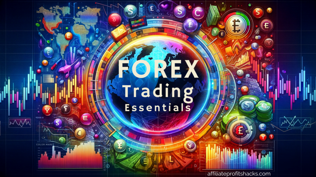 Colorful and engaging image featuring 'Forex Trading Essentials' text with financial symbols and graphs in the background.