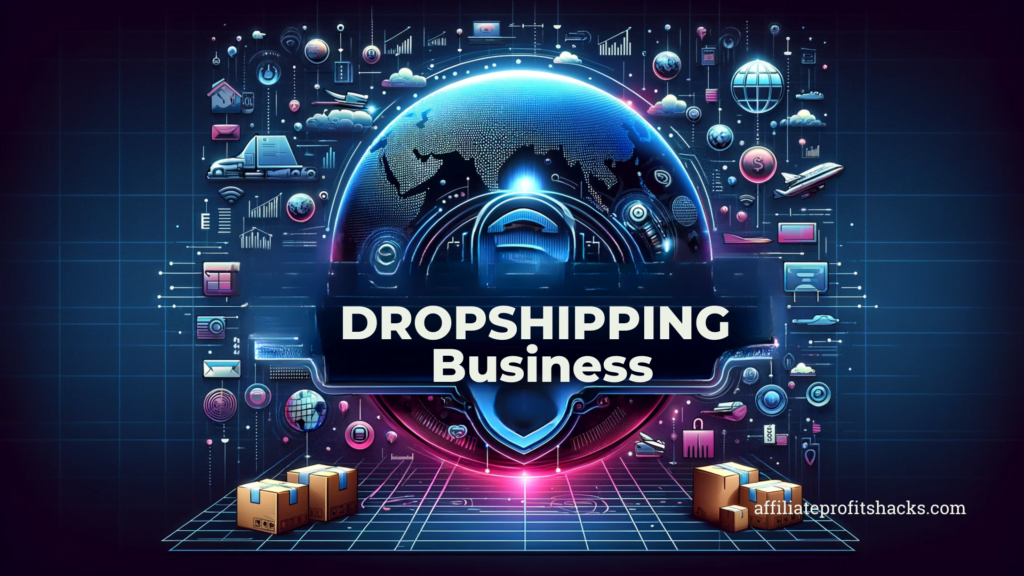"Dropshipping Business" 3D sign prominently displayed.
