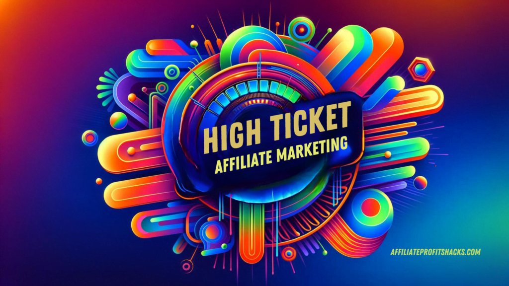 "Colorful promotional image featuring the text 'High Ticket Affiliate Marketing' centered with an abstract, vibrant background."