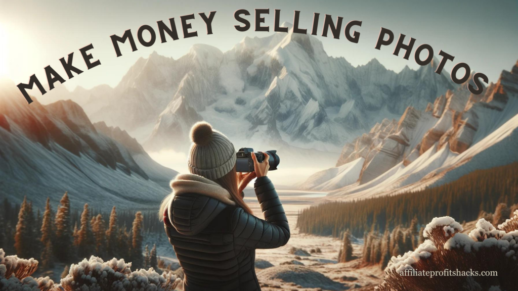 "Female photographer capturing a majestic snow-capped mountain landscape."
