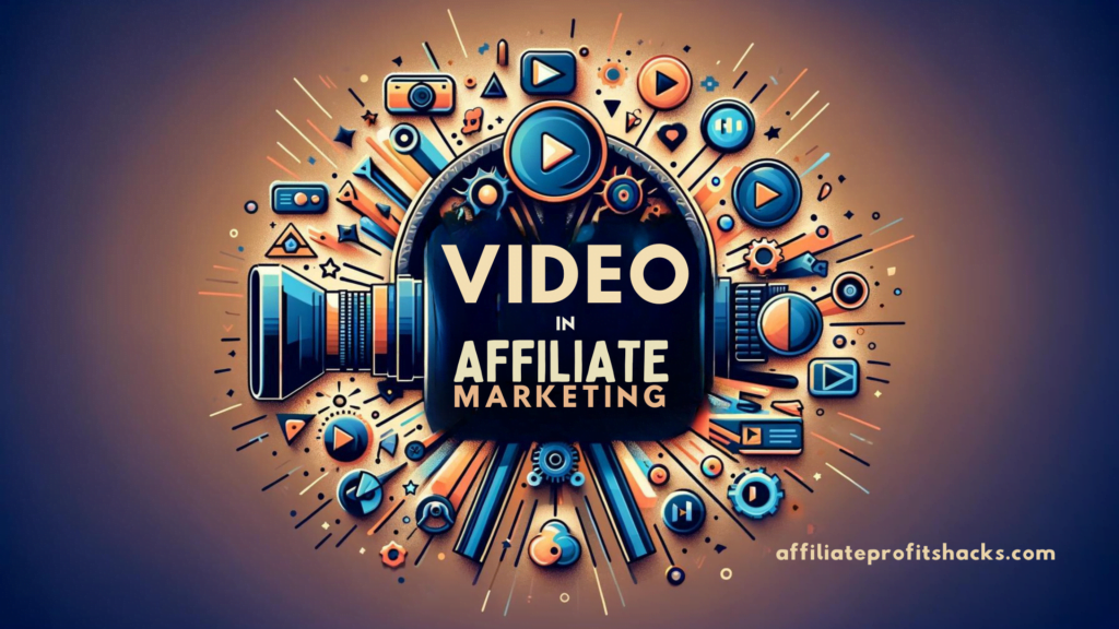 "Subdued and professional image highlighting 'Video in Affiliate Marketing' with subtle video production symbols."