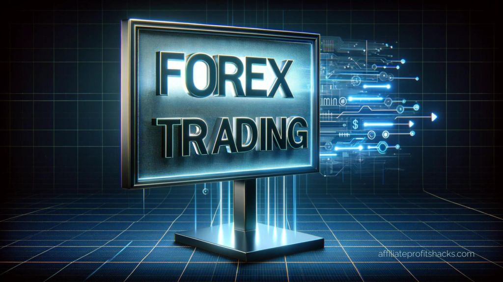 "Forex Trading" prominently displayed on a 3D billboard.