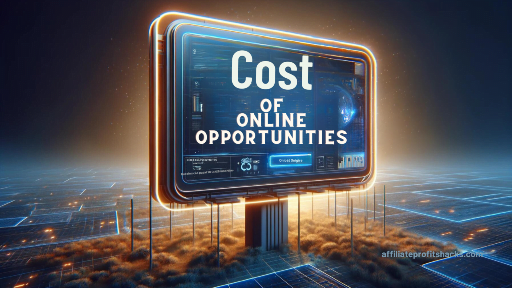 "Cost of Online Opportunities" text displayed on a 3D billboard.