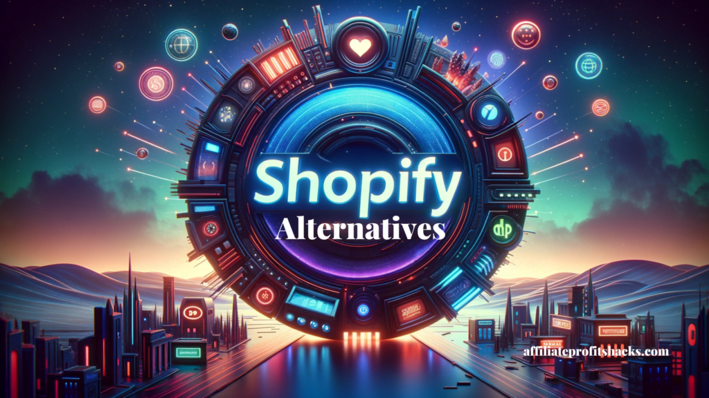 Modern and vibrant landscape highlighting the text "Shopify alternatives" to represent the variety of e-commerce platforms available.