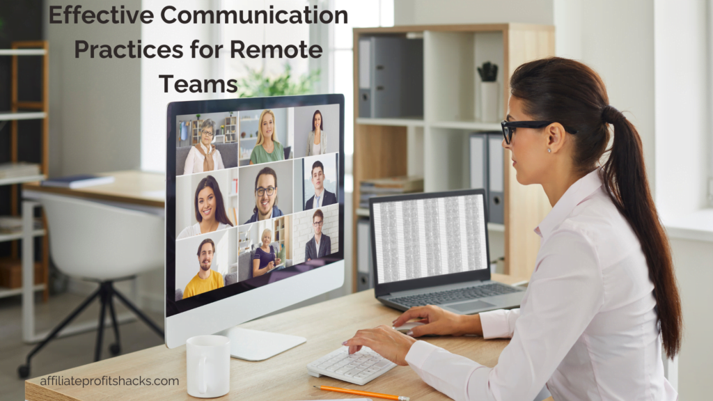 A woman in a business attire participating in a video conference with eight other people on a computer monitor.