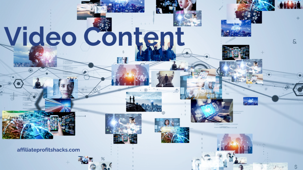 A dynamic collage of various images and icons representing different types of video content, interconnected by digital lines and nodes with the phrase "Video Content" prominently displayed.