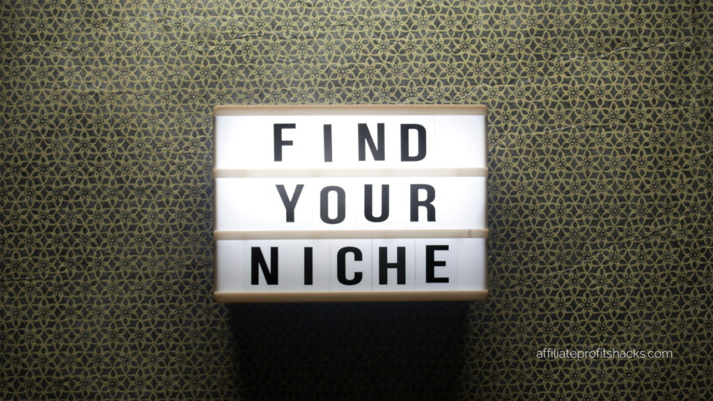 "Lightbox with the phrase 'FIND YOUR NICHE' illuminated on a decorative patterned wallpaper background."