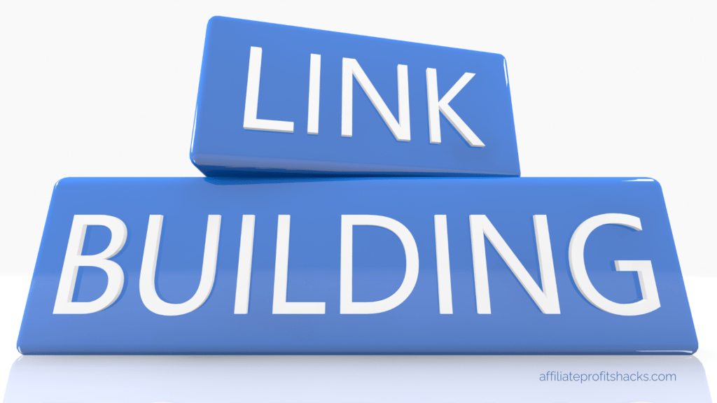 "Two blue 3D blocks with the words 'LINK BUILDING' in raised white letters, with the top block angled on top of the bottom one."