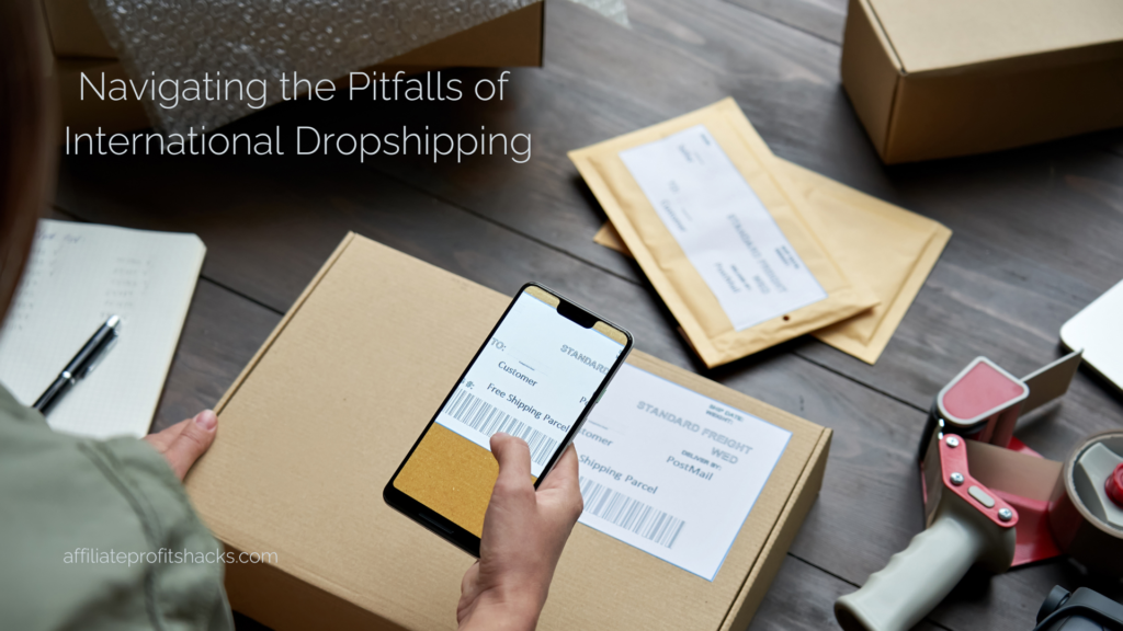 A person is managing packages and viewing shipping information on a smartphone, with shipping materials on a wooden table.